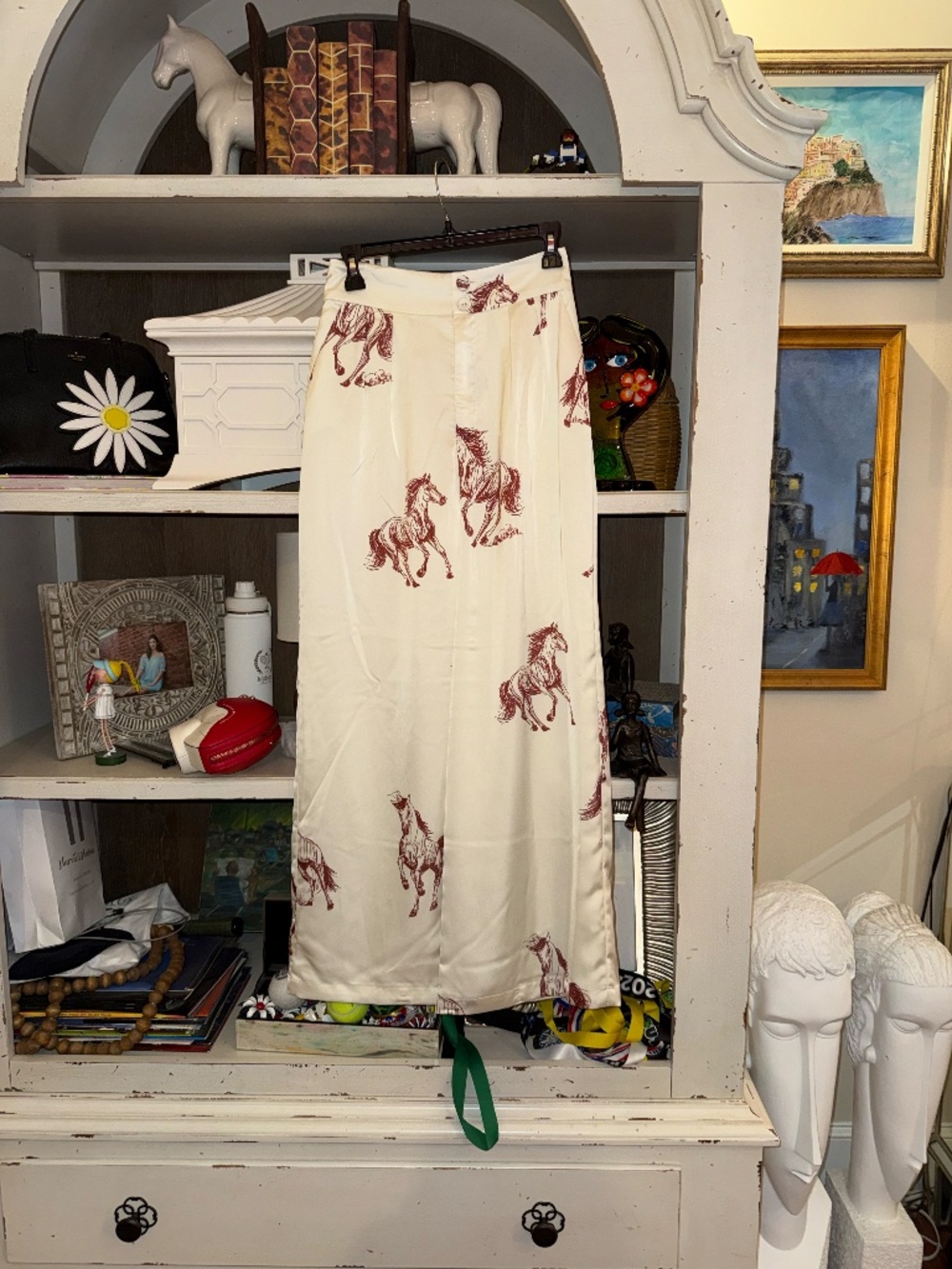 Le' Al.x Xs Horse print satin high waited pleated front wide leg pants Le Alx - Picture 3 of 6